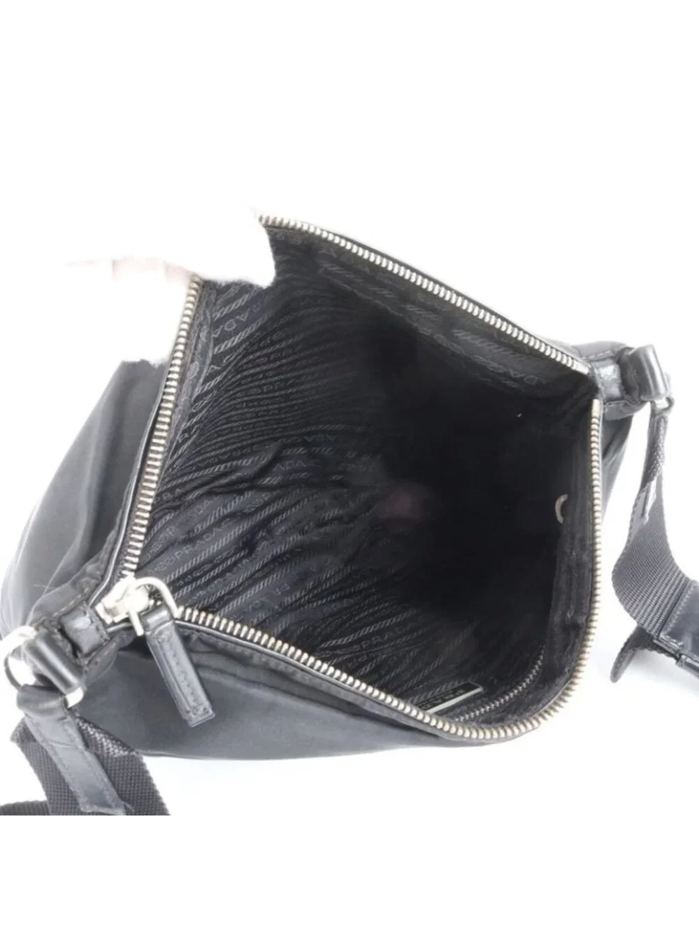 ★SOLD★ Prada Tessuto Nylon Triangle Logo Leather Shoulder Bag Crossbody - Picture 7 of 10